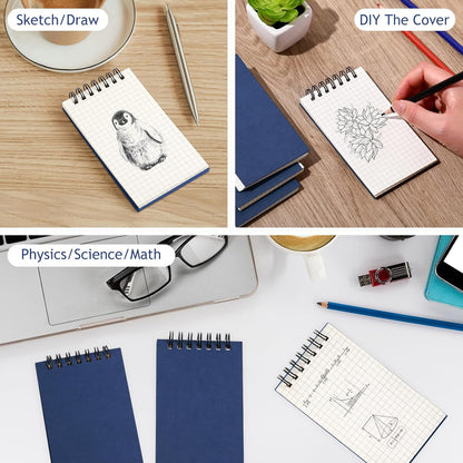 Jutom 2 Pcs Mini Pocket Notebooks Bulk 3x5 Graph Paper Top Spiral Notebook 120 Pages 80 Gsm Mini Grid Notepads for Personal Organizers Home Classroom Business Work Supplies (Kraft)