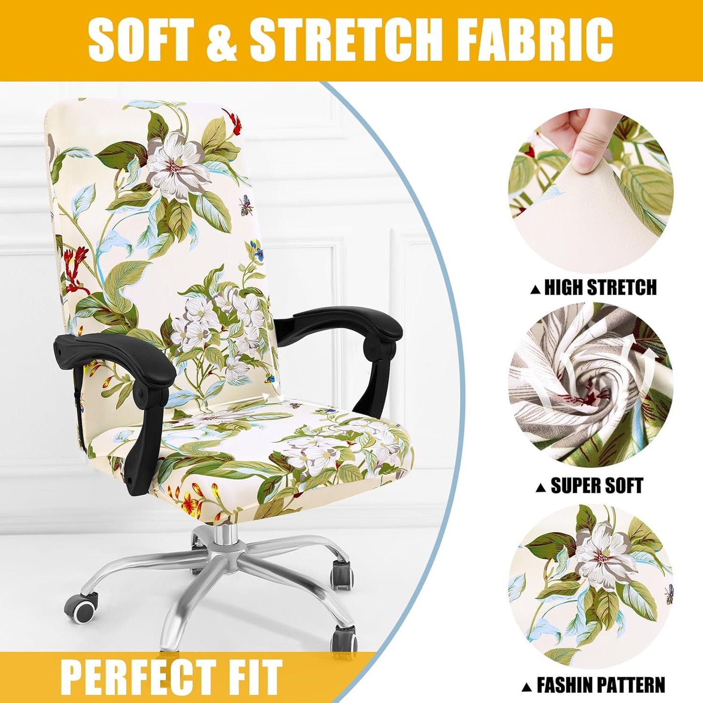 Smiry Stretch Printed Office Chair Armrest Covers, 2 Pcs Soft Fit Removable Washable Computer Desk Chair Arm Covers Protector, Black