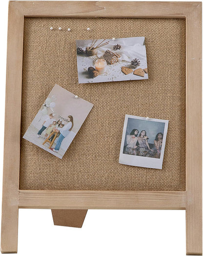 SOFE Small Bulletin Board for Desk, 12"×15" Linen Pin Board with Stand, Tabletop Vision Board, Message Board Memo Display Board, Farm House Standing Notice Board for Home Office