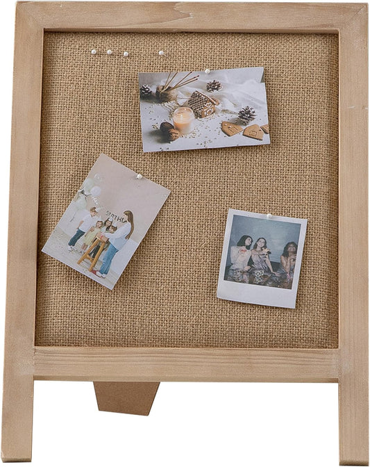 SOFE Small Bulletin Board for Desk, 12"×15" Linen Pin Board with Stand, Tabletop Vision Board, Message Board Memo Display Board, Farm House Standing Notice Board for Home Office