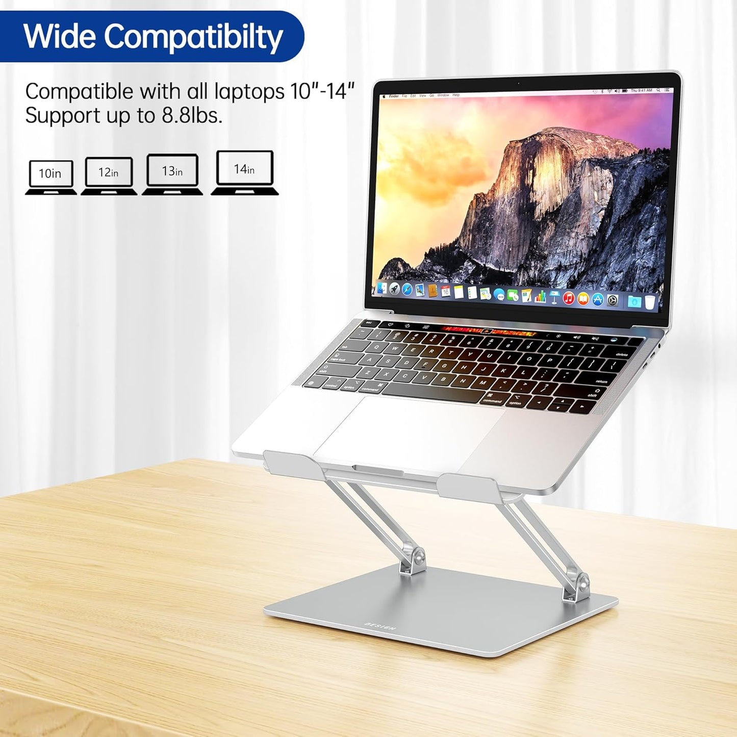 BESIGN LS10 Laptop Stand for Desk, Ergonomic Adjustable Notebook Tablet Stand, Foldable Laptop Riser, Portable Desktop Book Stands, Computer Holder Compatible with 10-14" Laptops, Black
