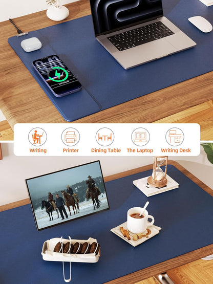 TopMade Mouse Pad with 15W Wireless Charging, XXL Large Leather Desk Mat, Waterproof Gaming Mousepad Home Office Desk Pad Protector, Computer Keyboard Pad, Mouse Mat for MacBook, PC, Laptop, Black