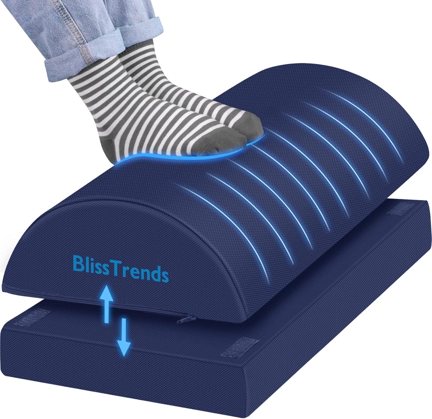 BlissTrends Foot Rest for Under Desk at Work-Versatile Foot Stool with Washable Cover-Comfortable Footrest with 2 Adjustable Heights for Car,Home and Office to Relieve Back,Lumbar,Knee Pain-Black