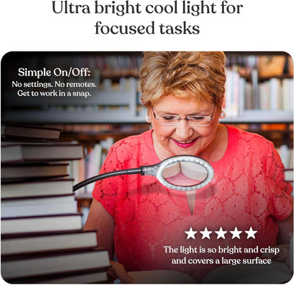 Brightech LightView Pro Flex 2 in 1 Magnifying Desk Lamp, 2.25x Light Magnifier, Adjustable Gooseneck Magnifying Glass with Light for Crafts, Reading, Close Work