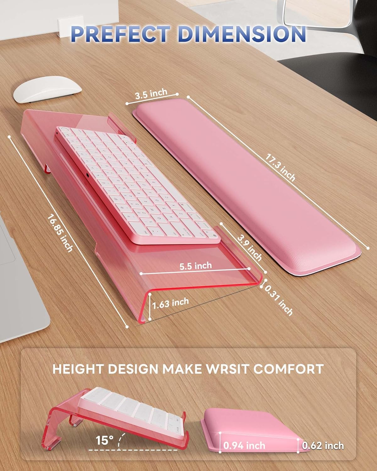 Laborio Computer Keyboard Stand for Desktop, Keyboard Riser Wrist Rest Holder for Easy Typing, Office Desk, Home, School Accessories(Coffee)