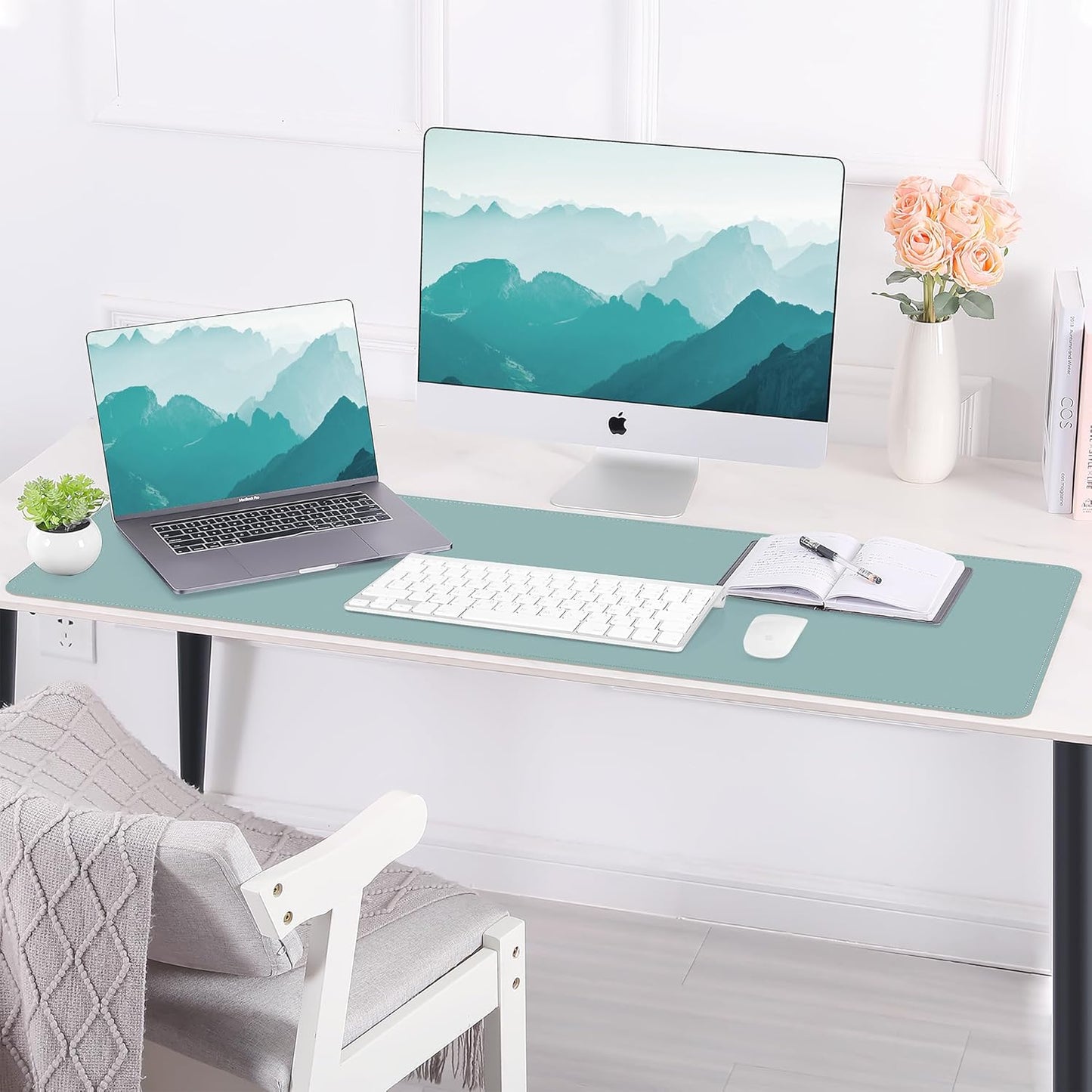 AFIING Large Desk Mat 47" x 17", Dual-Sided Natural Cork & PU Leather Desk Pad, Non-Slip Waterproof Mouse Pad for Office, Home & Gaming, Black