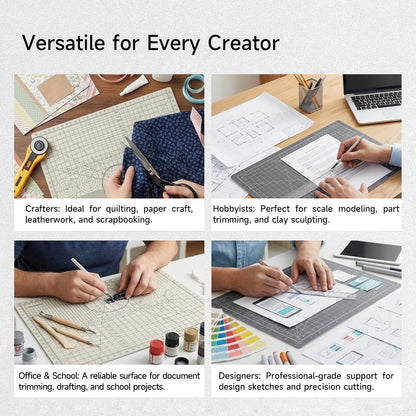 KEARING A3 Self Healing Cutting Mat 12x18 Inch, 3mm Thick Double-Sided High-Contrast Craft Mat with Grid, Premium 5-Ply PVC Construction, Beige and Charcoal Grey, for Sewing, Quilting, Crafts, 1 PCS