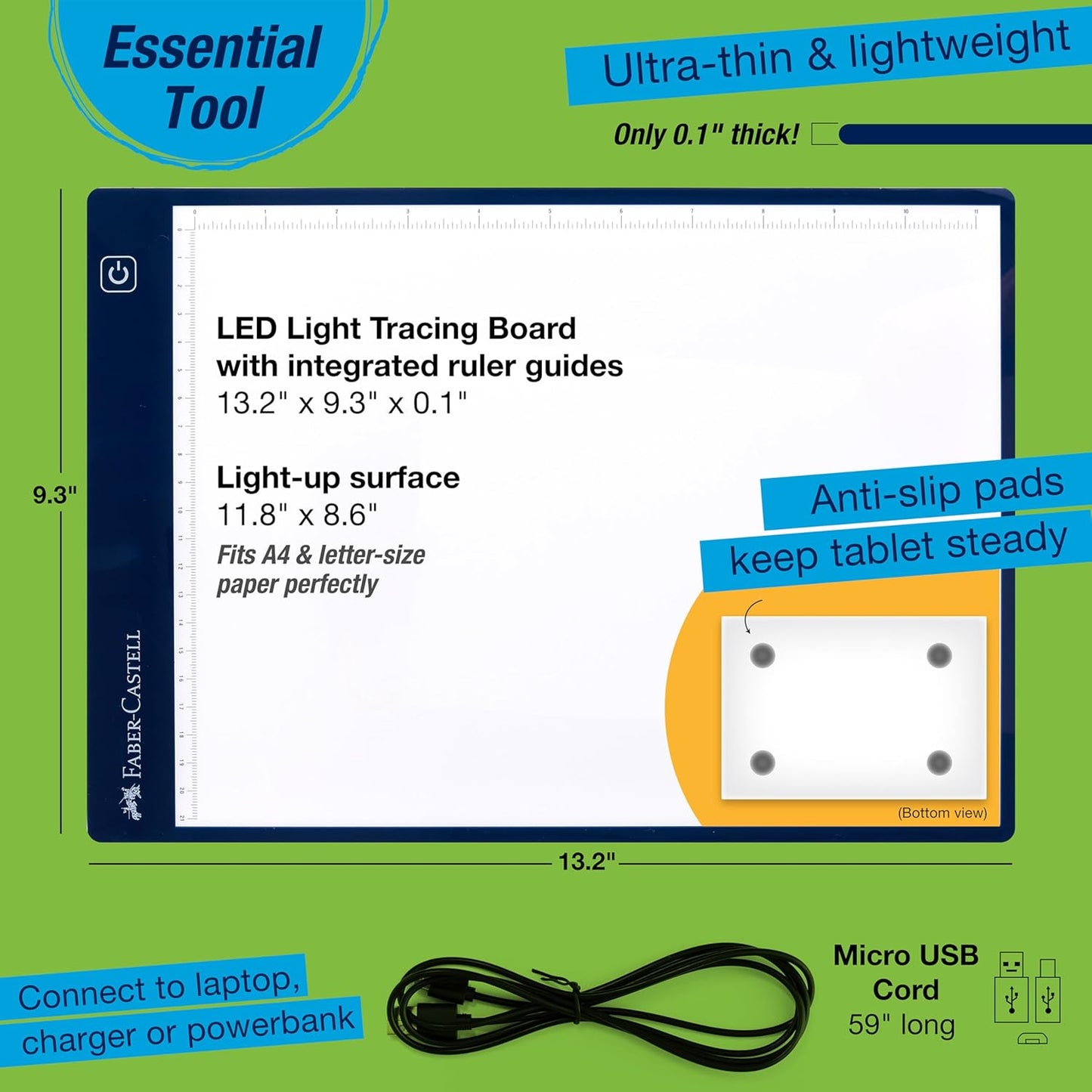 Faber-Castell LED Light Tracing Board: Adjustable Light Up Drawing Board, LED Drawing Pad, Tracing Light Box, Light Pad & Board for Artists, Hobbyists & Adults