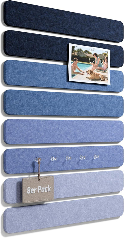 Fluxynara Cork Board Alternative Felt Strip Board 8-Pack 13"x2", Office Pin Board with 50 Push Pins, Adhesive Install for Bedroom Door & Home Office(Linen Dusk)