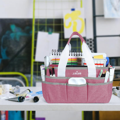 JJRING Craft Organizer Tote Bag for Art Storage, Caddy with Multiple Pockets, Bluish Green Sewing Bag for Scrapbooking, School, Medical, and Office Supplies