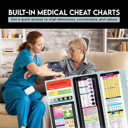 Nursing Clipboard Foldable with Medical Edition Cheat Sheets, 3 Layers Aluminum Foldable Clipboard for Nursing, Notepad for Students, Nursing School Essentials (Black)