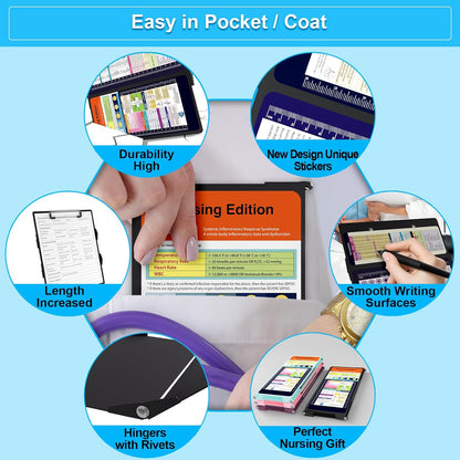 Foldable Nursing Clipboard with Storage - Portable & Compact Medical Clipboard for Nurses, Doctors, and Students - Includes Medical Reference Cheat Sheets and Pen Holder(Purple)