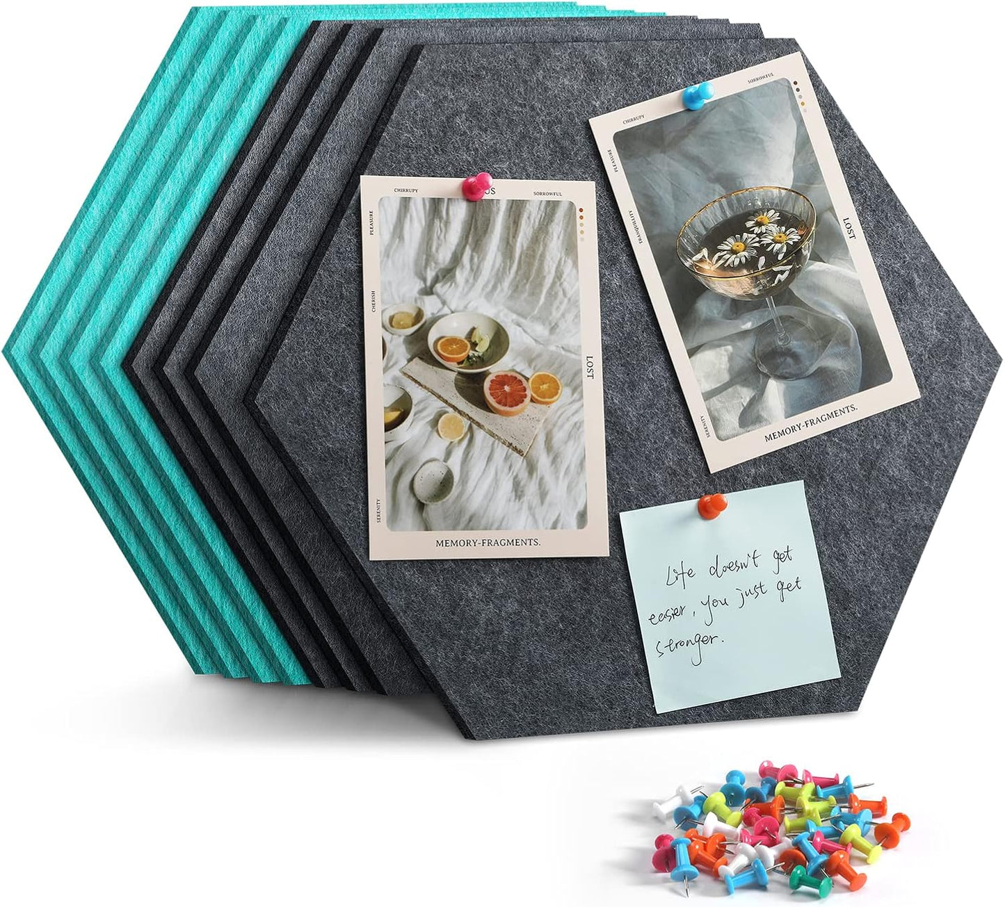 8 Pack Hexagon Felt Bulletin Board Tiles - 12" Large Thick Pin Board for Walls with 30 Push Pins, DIY Boards for Office Home School Decor, Aesthetic Hex Cork Board Alternative
