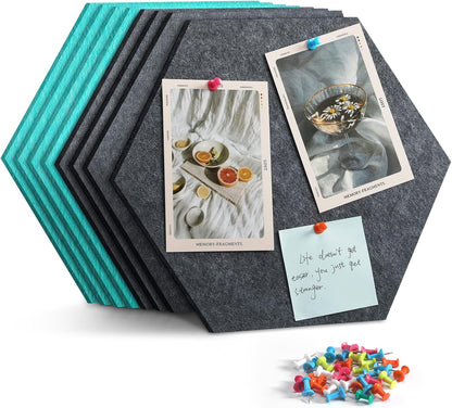 8 Pack Hexagon Felt Bulletin Board Tiles - 12" Large Thick Pin Board for Walls with 30 Push Pins, DIY Boards for Office Home School Decor, Aesthetic Hex Cork Board Alternative