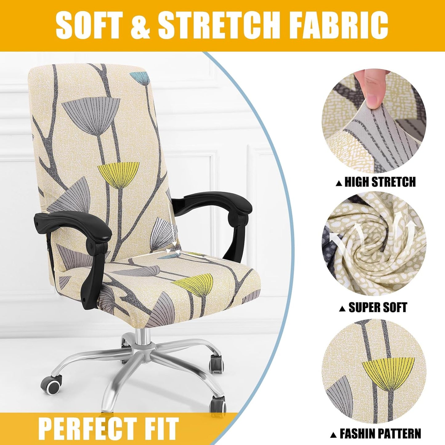 Smiry Stretch Printed Office Chair Armrest Covers, 2 Pcs Soft Fit Removable Washable Computer Desk Chair Arm Covers Protector, Black