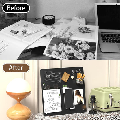 FANXIYQ Black Magnetic Board for Desk, Metal Magnet Display Board for Magnets & Souvenirs, Travel Magnet Board & RV Sticker Board, Magnetic Memo Board with Removable Foot Pads