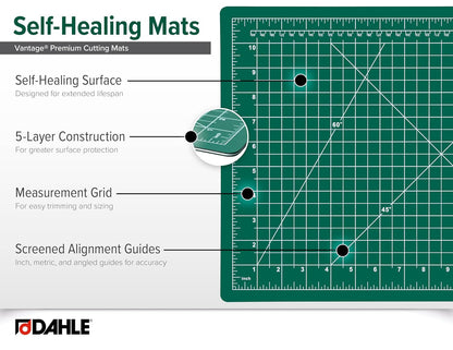 Dahle Vantage 10670 Premium Self-Healing Cutting Mat, 9"x12", 1/2" Grid, 5 Layers for Max Healing, Perfect for Crafts & Sewing, Black