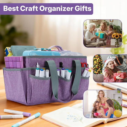 Craft Organizer Tote Bag, Art Organizer, Craft Caddy with Multiple Pockets, Storage Bag for Sewing Tools, Art Supplies, Home and Office (Cat Print)