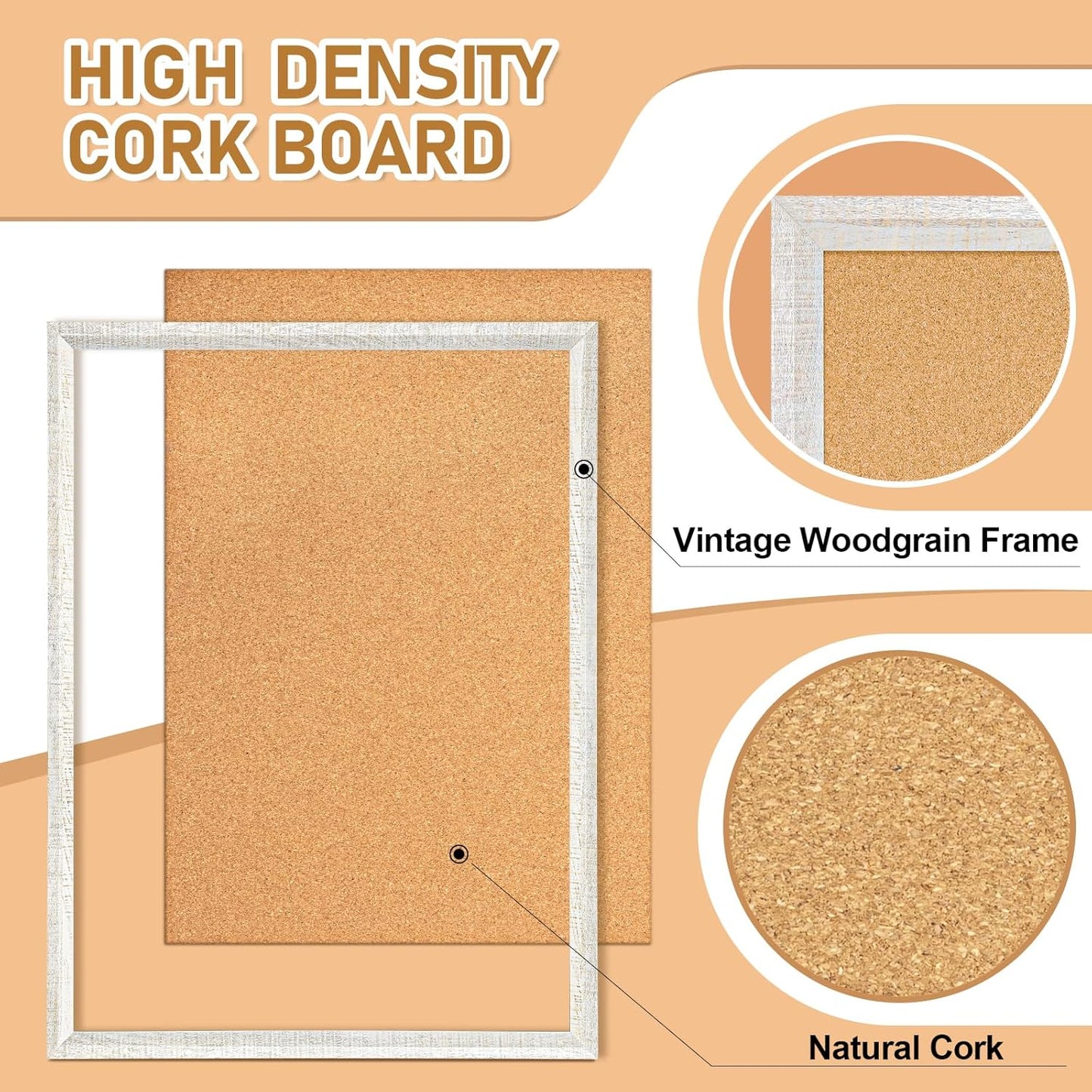 DOLLAR BOSS White Cork Board for Wall - 24 X 18 Inches, Rustic Wooden Frame Bulletin Board, Decorative Hanging Pin Board for Office & Home Decor