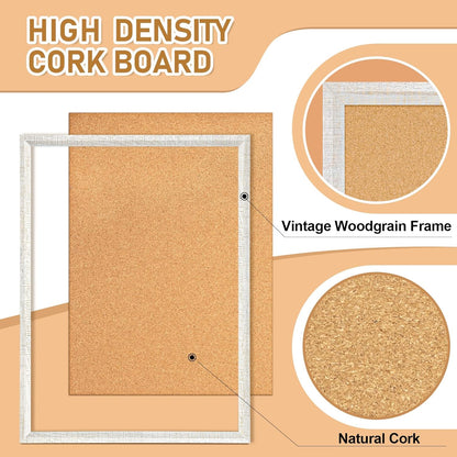 DOLLAR BOSS White Cork Board for Wall - 24 X 18 Inches, Rustic Wooden Frame Bulletin Board, Decorative Hanging Pin Board for Office & Home Decor