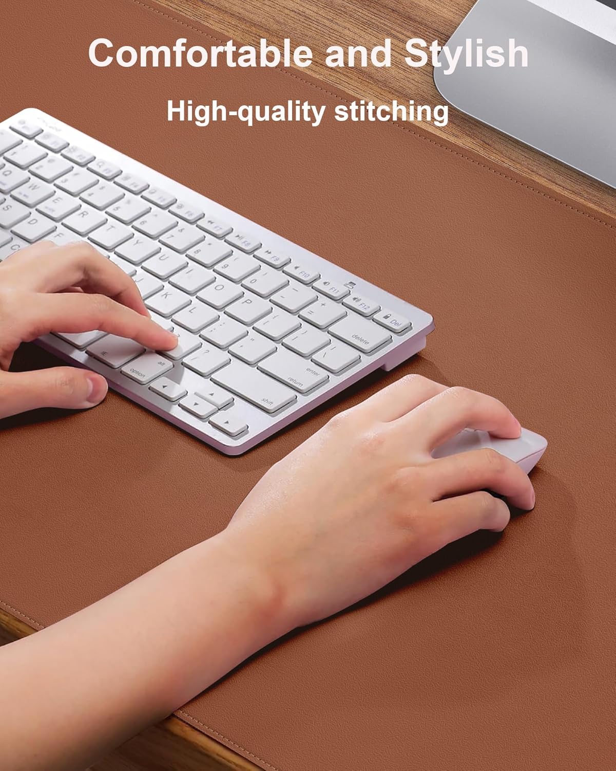 AFIING Desk Pad Protector 23.6" x 13.7" - Non-Slip Waterproof PU Leather Desk Mat for Mouse, Keyboard, Laptop, Office and Home Workspace (Beige)