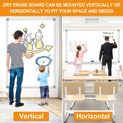 H-Qprobd 6'x4' Large Magnetic White Board Dry Erase Whiteboard with Black Aluminum Frame, 72"X48" Magnet Presentation Wall Boards for Office, Classroom, School, Home