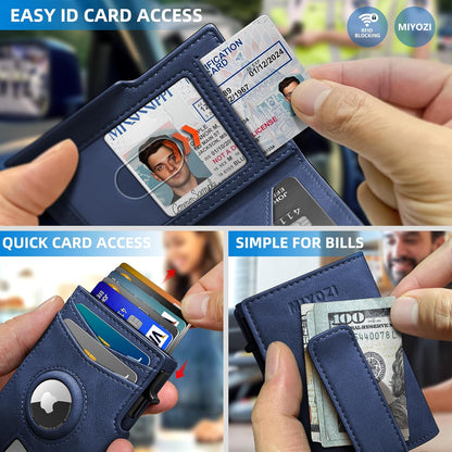 miyozi Airtag Wallet for Men,with Money Clip 10 Cards Metal Case Smart Slim Pop Up Credit Card Holder Flip with Magnetic Closure RFID Blocking wallet with Gift Box