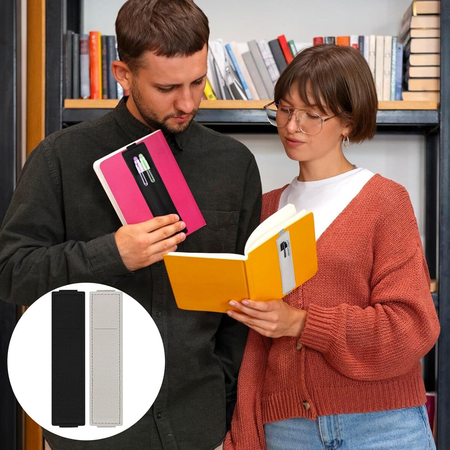 Tokusatsu 2 Pack Adjustable Elastic Pen Holder for Notebook, PU Leather Pencil Pouch with Stretchable Band, Fits Journals, Binders, Planners, Books, Portable Pen Sleeve Pouch, Off-White