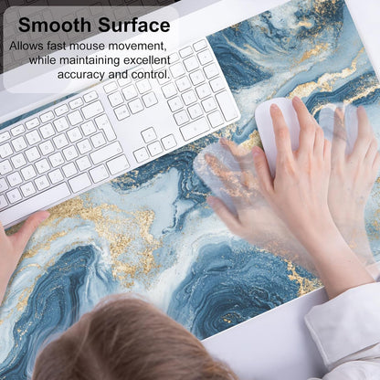 QIYI Large Mouse Pad, Cute Pink Desk Mat for Desktop, Women Girls PU Leather Desk Pad Waterproof Gaming Mousepad, Rose Gold Marble Computer Protector Writing Pad for School Office Home 31.5" x 15.7"