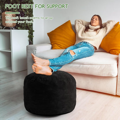HIGOGOGO Round Stuffed Pouf Ottoman, Corduroy Poufs with Foam Chunk Filling, Furry and Fluffy Pouf Foot Stool Storage Ottoman, 20 X 15 Floor Poufs Foot Rest for Living Room, Dark Grey