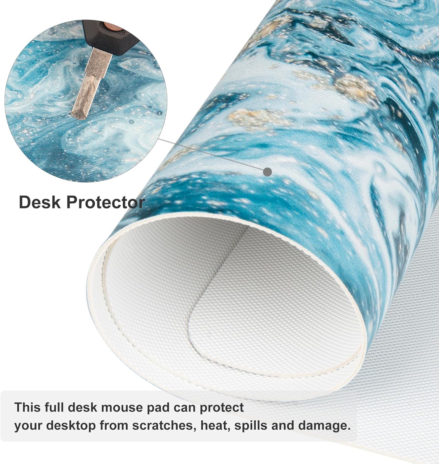 QIYI Large Mouse Pad, Cute Pink Desk Mat for Desktop, Women Girls PU Leather Desk Pad Waterproof Gaming Mousepad, Rose Gold Marble Computer Protector Writing Pad for School Office Home 31.5" x 15.7"