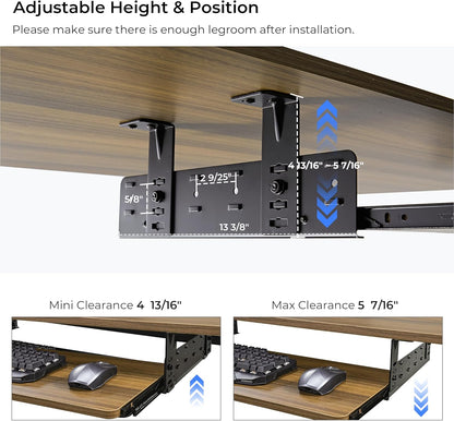 EUREKA ERGONOMIC Height Adjustable Mouse & Keyboard Tray Under Desk, 28x10'' Large Slide Out Swivel Tilt Computer Keyboard Drawer with Pad for Gaming Home Office, Dual Mount