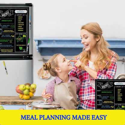 Magnetic Weekly Meal Planner for Fridge – 16” x 12” Dry Erase Menu Board with Grocery List & Notes – Stain-Resistant Whiteboard for Family Meal Planning Includes 3 Magnetic Markers & Eraser