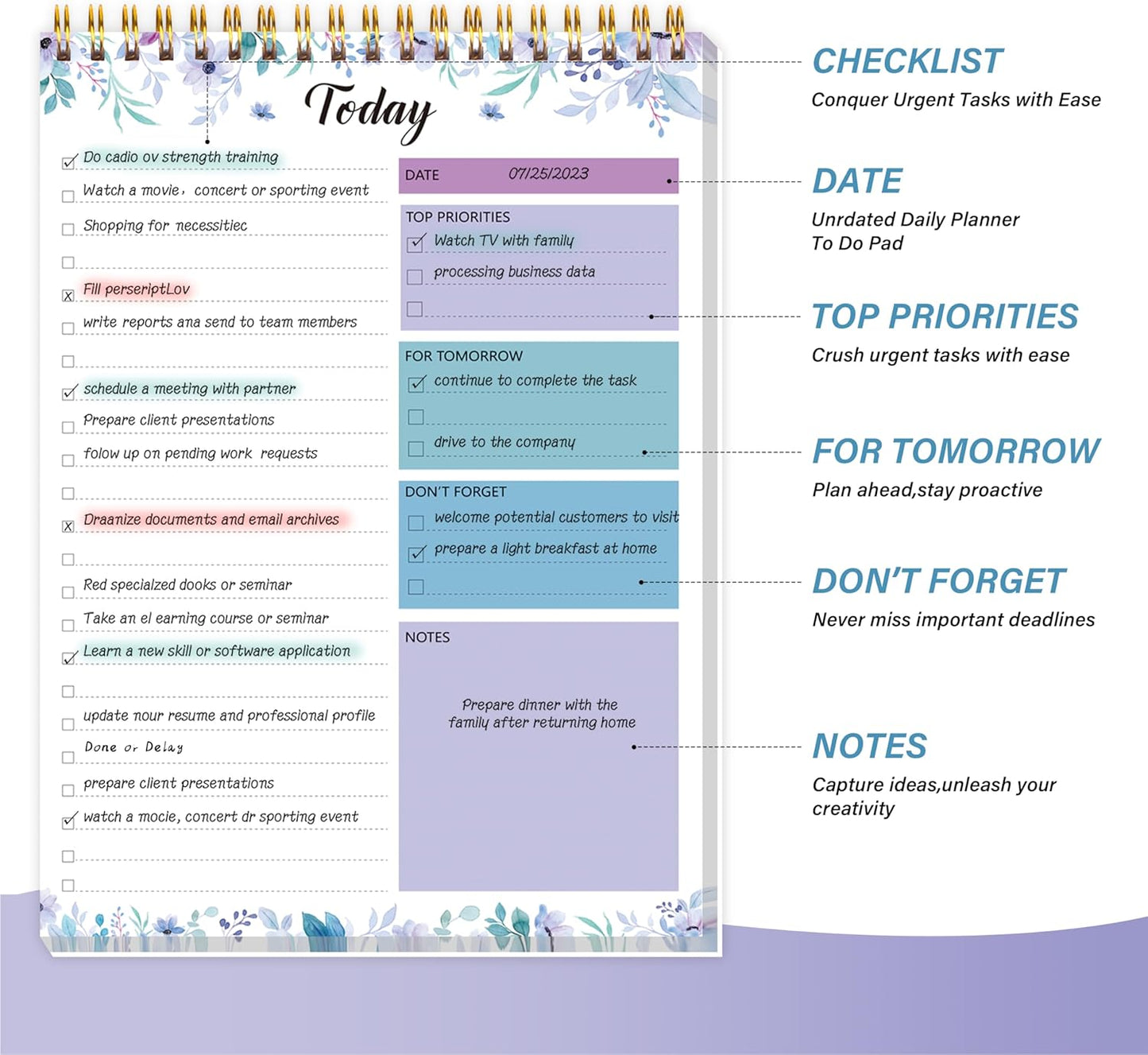 104 Pgs To Do List Notepad - Daily Planner Notepad Undated 52 Duplex-Printed Undated Sheets Tear Off, 6.5" x 9.8" Checklist Productivity Organizer with Hourly Schedule for Tasks