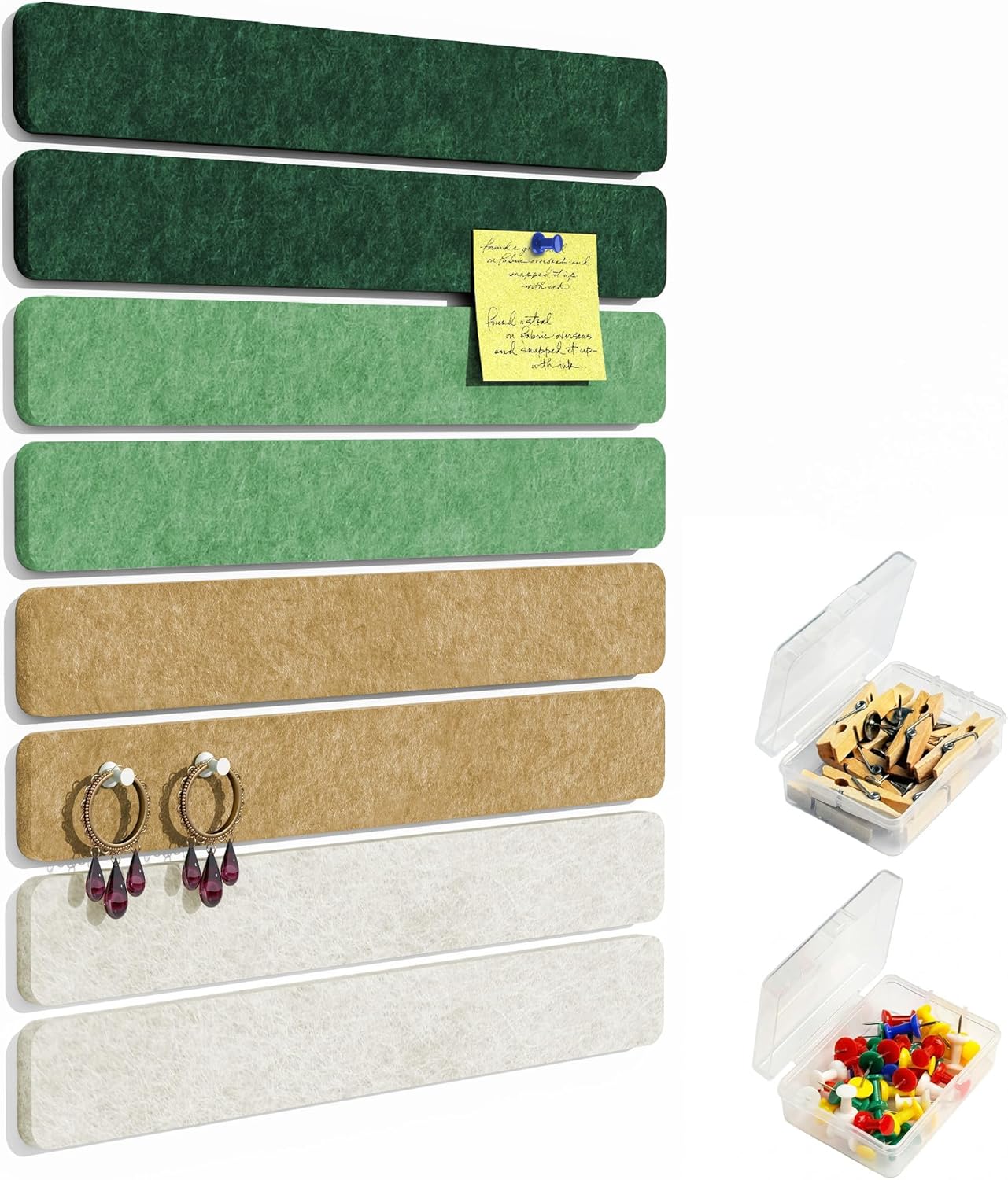 Cork Board for Walls - 8 Pack Felt Pin Board Bar Strips - Self-Adhesive Lightweight Bulletin Board - Cork Board for Office with 40 Push Pins No Damage for Wall
