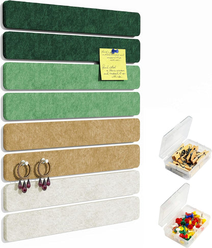 Cork Board for Walls - 8 Pack Felt Pin Board Bar Strips - Self-Adhesive Lightweight Bulletin Board - Cork Board for Office with 40 Push Pins No Damage for Wall