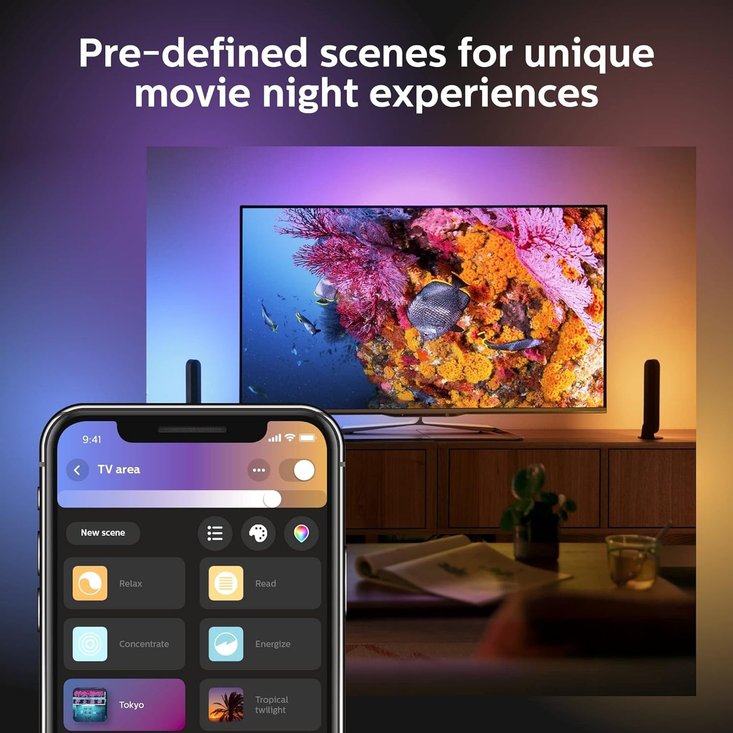 Philips Hue Smart Play Light Bar Base Kit, Black, 2 Pack, White & Color Ambiance LED Color-Changing Light Requires Bridge, Control with App, Works with Alexa, Google Assistant and Apple HomeKit