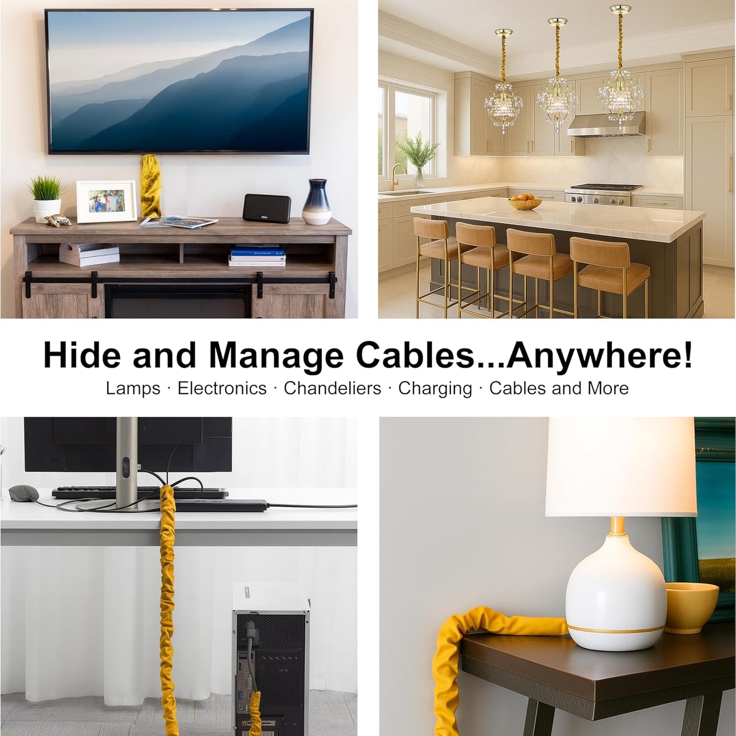 Chandelier Fabric Cord Cover 1 Pack White Chain Cover 70.8 inches Brushed Polyester Fabric Chain Sleeve for Chandelier Cord Hider Cable Management (None Touch Fasteners)