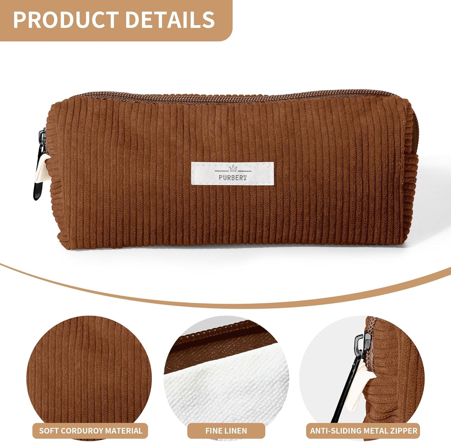 Pencil Bag Pen Case, Soft Corduroy Small Pencil Pouch Organizer with Zipper, Cute Pencil Case Pouch Stationery for Girls and Boys – Apricot