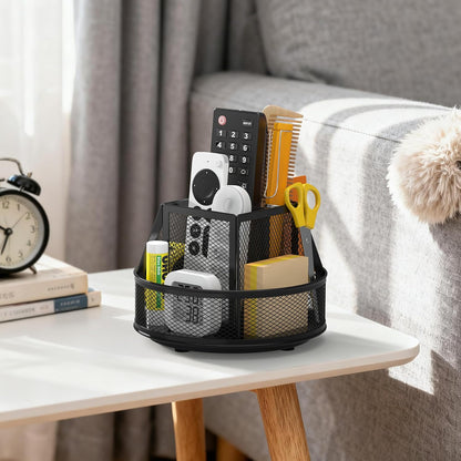 Docnest 360° Rotating Pen Holder,Heavy-Duty Metal Mesh Desk Organizer with 6 Compartments for Pencils,Scissors & Markers –Space Saving Office Supply for Teachers, Students & Home Desk-Black