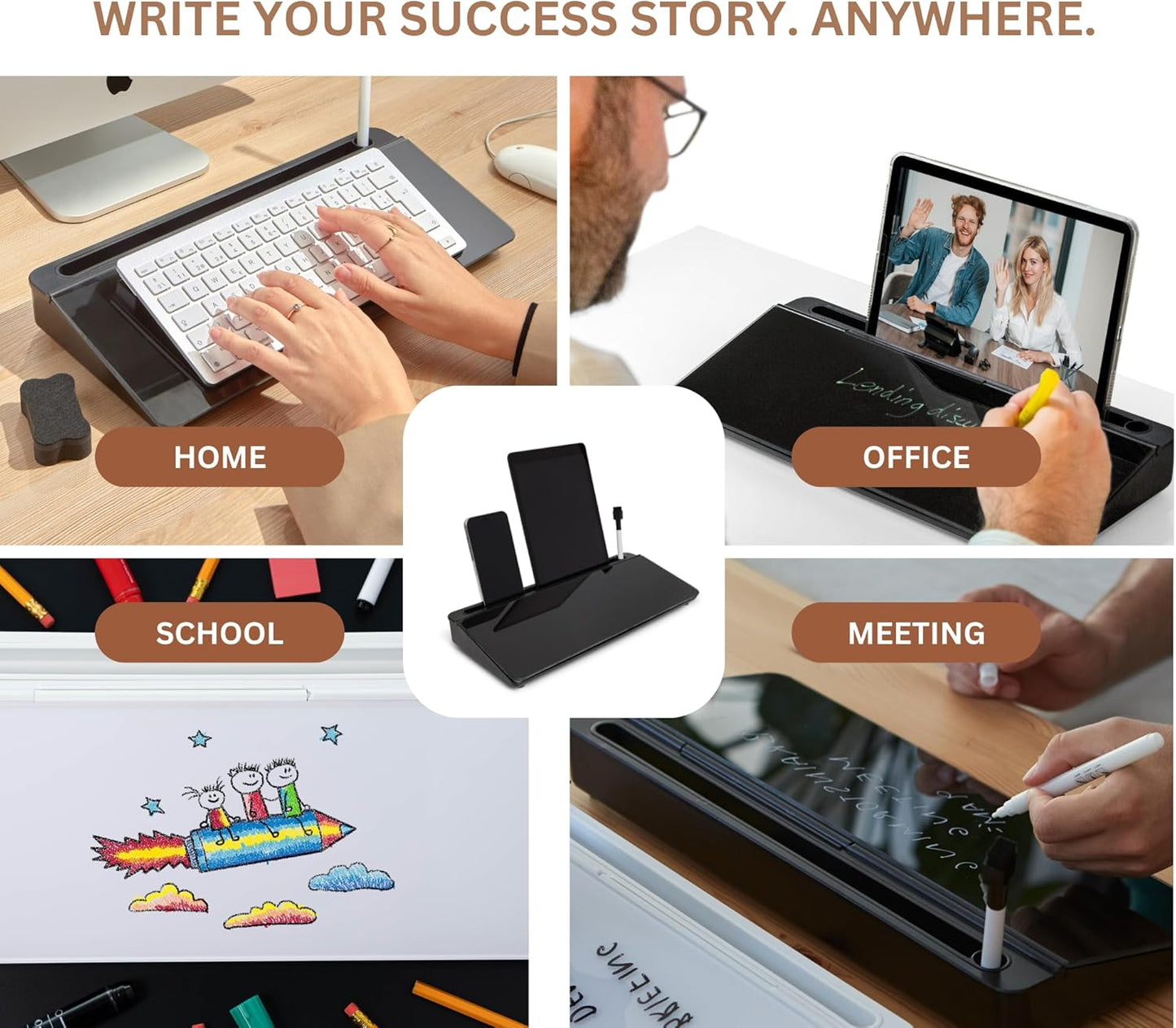 GAROOD Desktop Whiteboard with Storage Desk White Board Desk Board Glass White Board with Stand Home Office Organizer Phone Holder 15.8X7X2 inches