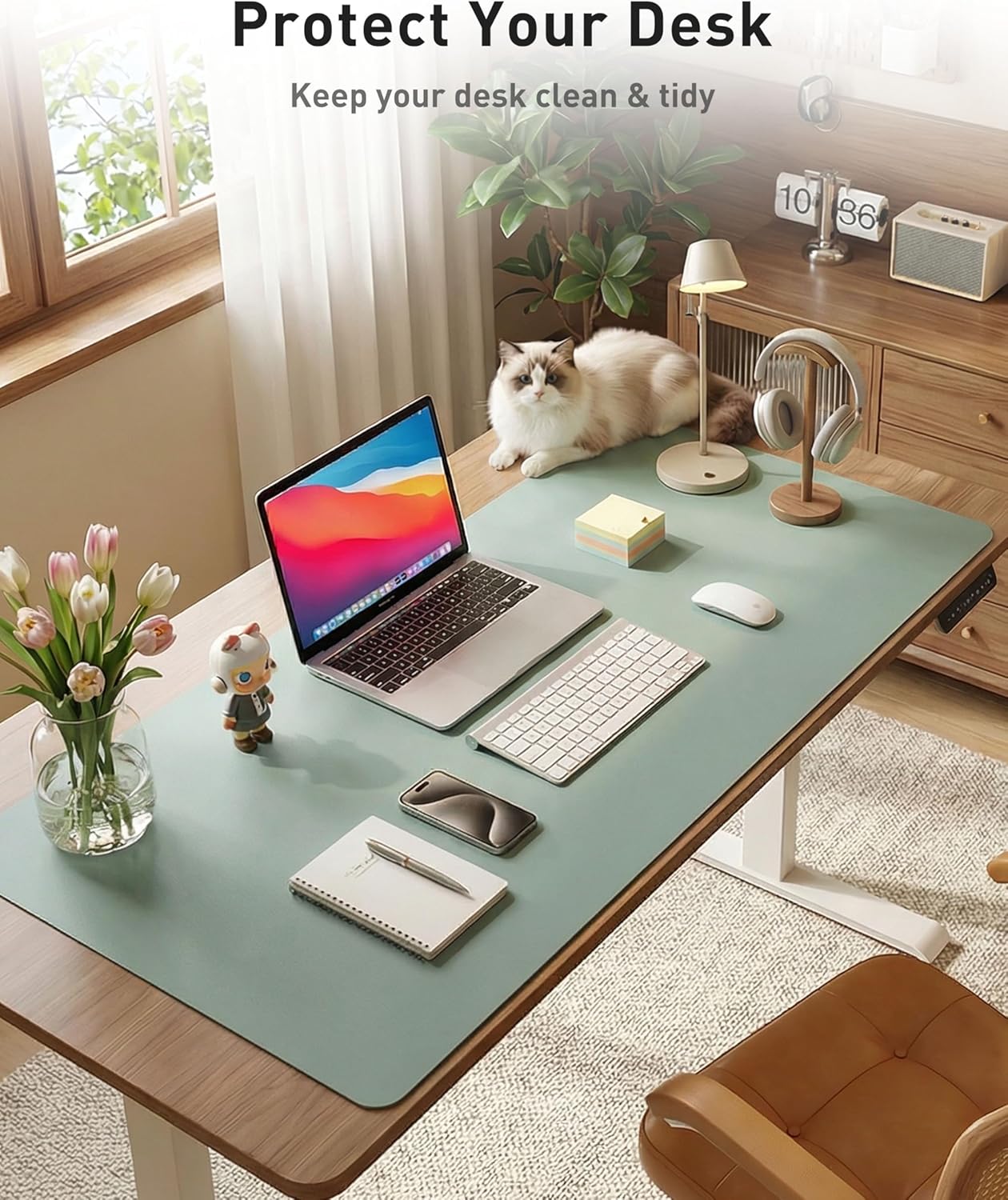 Aothia Leather Desk Pad Protector, Mouse Pad, Office Desk Mat, Non-Slip PU Leather Desk Blotter, Laptop Desk Pad, Waterproof Desk Writing Pad for Office and Home (Brown,23.6" x 13.7") - Colors A