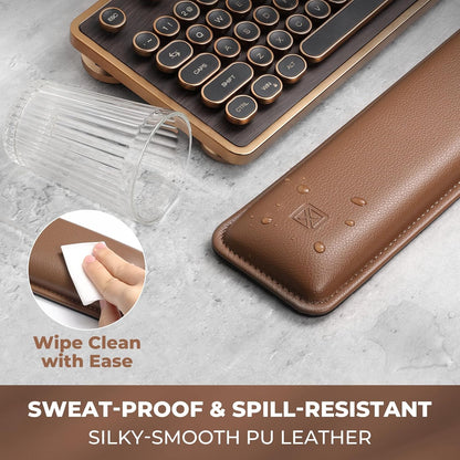 GLENCREAG Ergonomic Keyboard Wrist Rest - PU Leather Cushioned Support for Typing & Gaming, Comfortable Contoured Design for Wrist Pain Relief, Tan