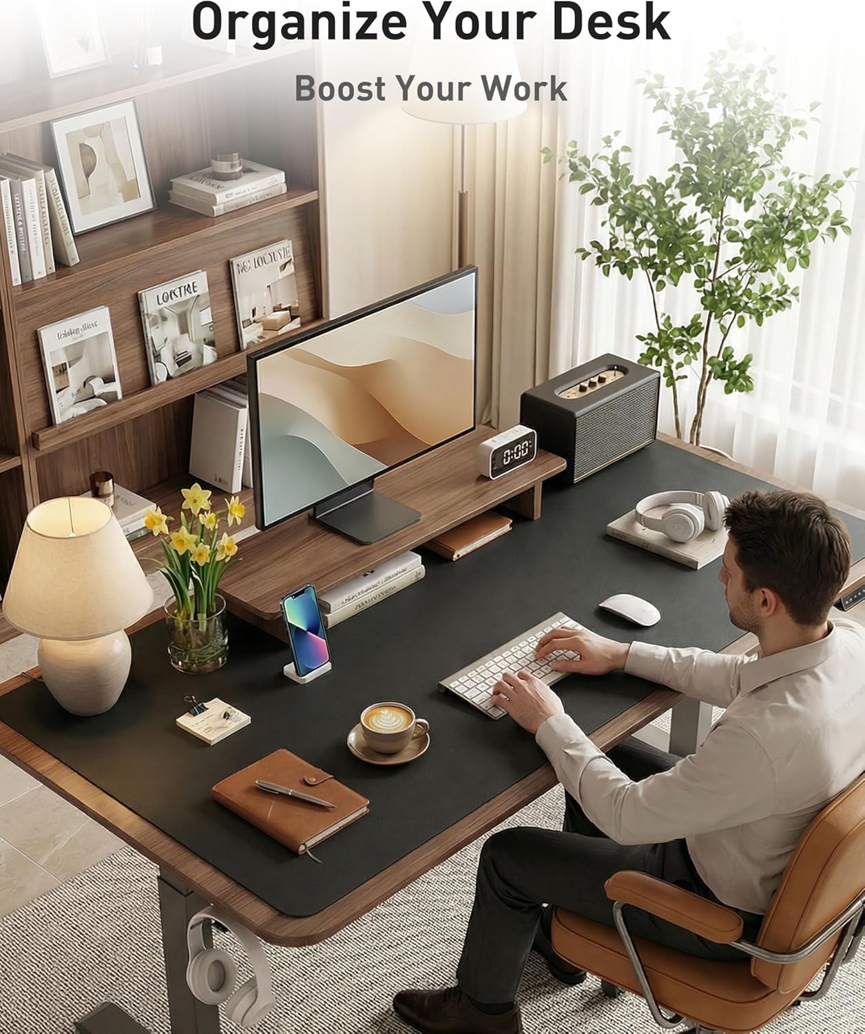 Aothia Non-Slip PU Leather Waterproof Laptop Desk Pad Protector, Blotter Mat, Writing and Mouse Pad for Office & Home, Beige, 23.6" x 13.7" - Colors A