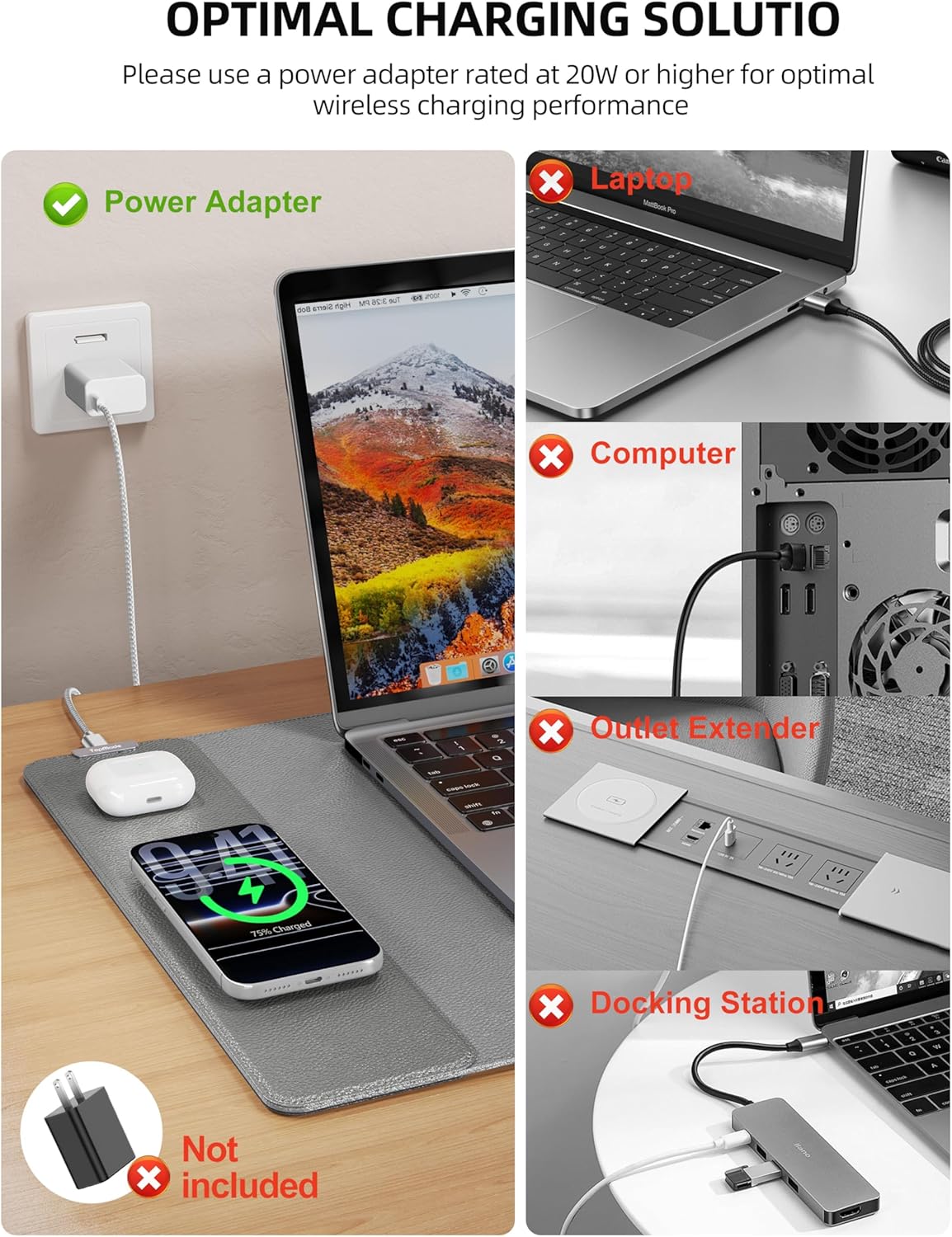 TopMade Mouse Pad with 15W Wireless Charging, XXL Large Leather Desk Mat, Waterproof Gaming Mousepad Home Office Desk Pad Protector, Computer Keyboard Pad, Mouse Mat for MacBook, PC, Laptop, Black