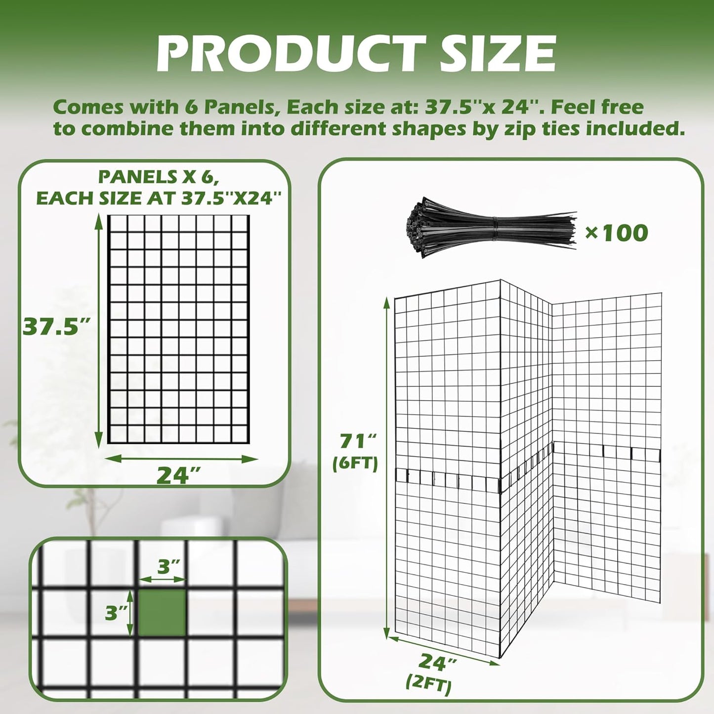 Grid Wall Panels 3 Pcs, Commercial Grade Gridwall Panels, Metal Grid Wall Panel Display Stand, You Can DIY 6 Pack 2'x3' or 3 Pack 2'x6' (Black)
