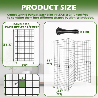 Grid Wall Panels 3 Pcs, Commercial Grade Gridwall Panels, Metal Grid Wall Panel Display Stand, You Can DIY 6 Pack 2'x3' or 3 Pack 2'x6' (Black)