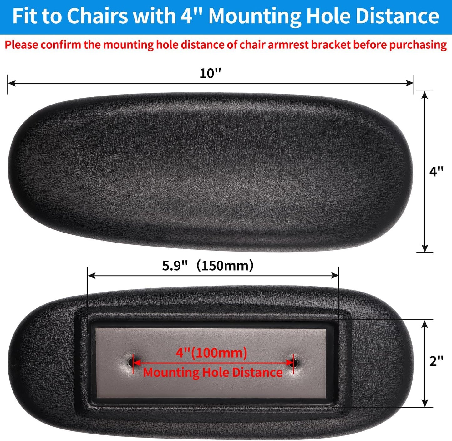 Office Chair Armrest Replacement, PU Arm Pads Caps, Fit to Most Chairs with 4" Mounting Hole Distance, 1 Pair