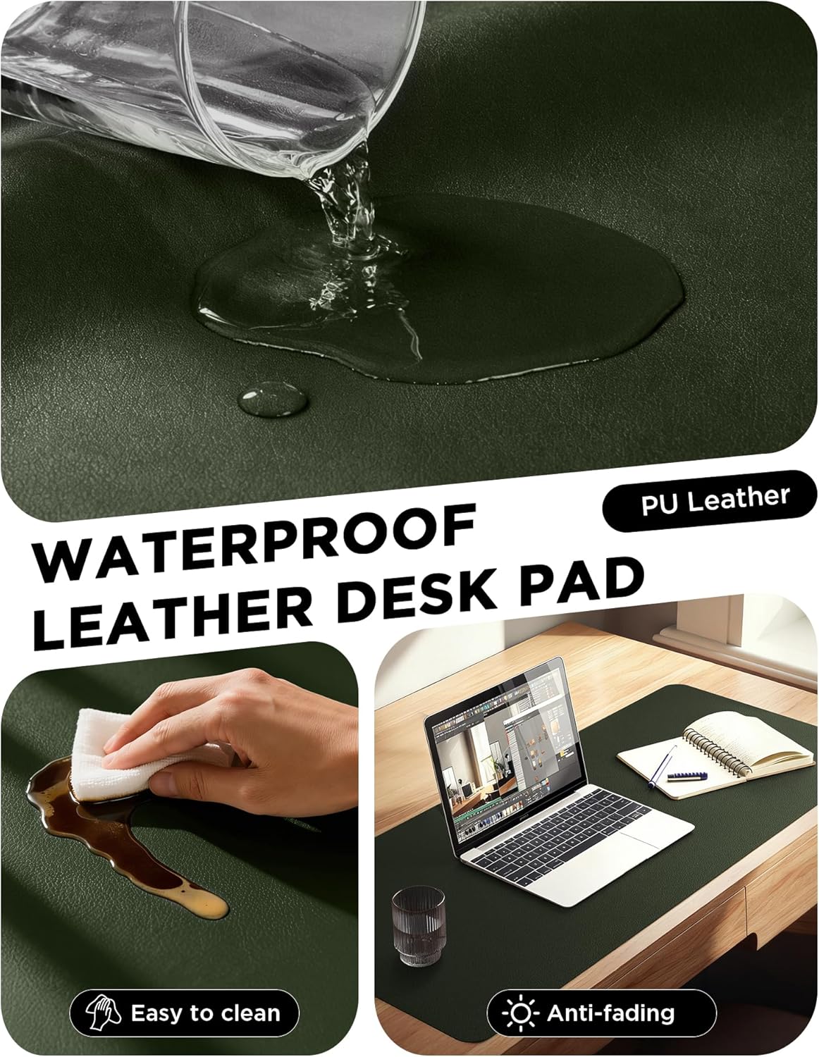 YSAGi 35.4" x 17" Large PU Leather Desk Mat for Keyboard and Mouse - Waterproof Non-Slip Desk Pad Protector for Office, Home, Writing Desk, Black