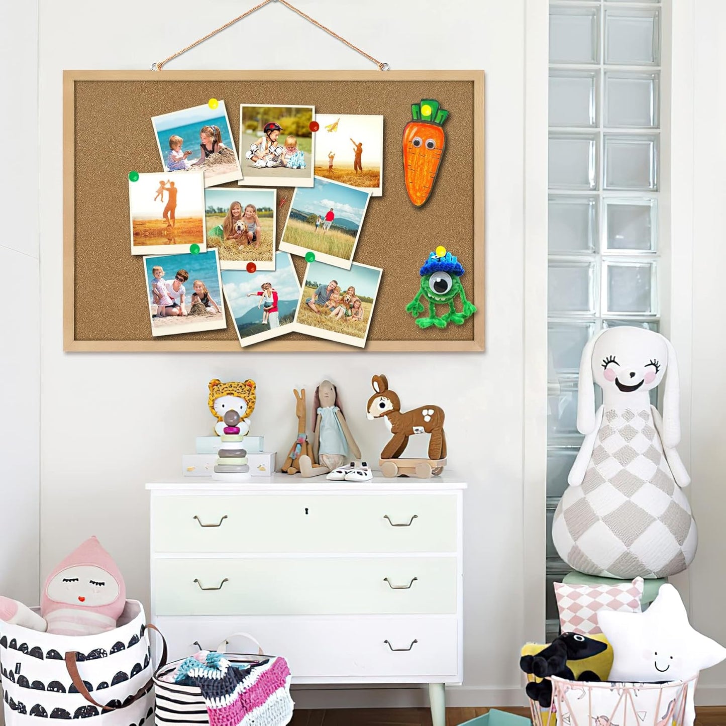 FEBSNOW Cork Board Bulletin Board 15.7 x 12 Inches with Rectangle White Frame Hanging Pin for Office Home Message Board or Vision Board Decoration